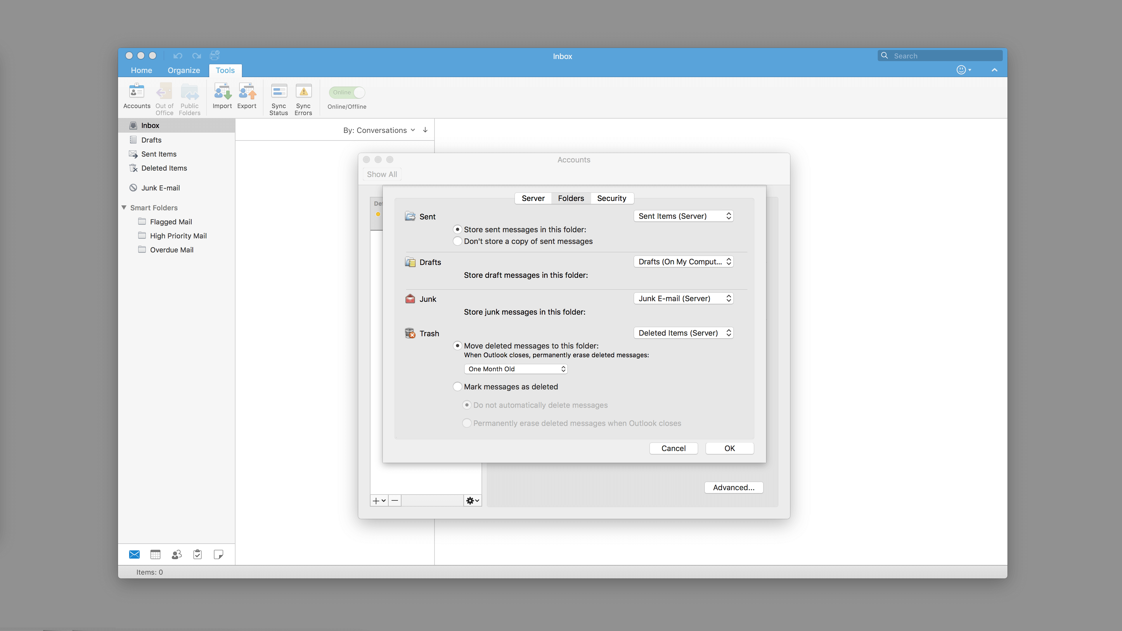 turn on folders outlook for mac